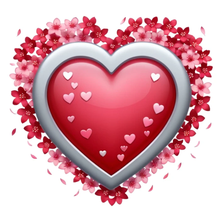 heart surrounded by sakura petals and silver sparkles sticker