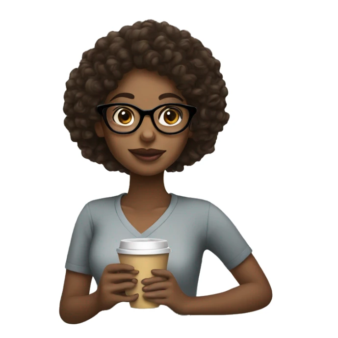 black girl with curly hair and glasses drinking coffee sticker