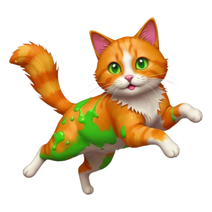 Chat roux qui saute dans la peinture sticker