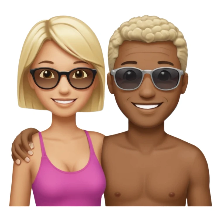 Black man with short salt n pepper hair with younger blonde  both smiling on beach   sticker