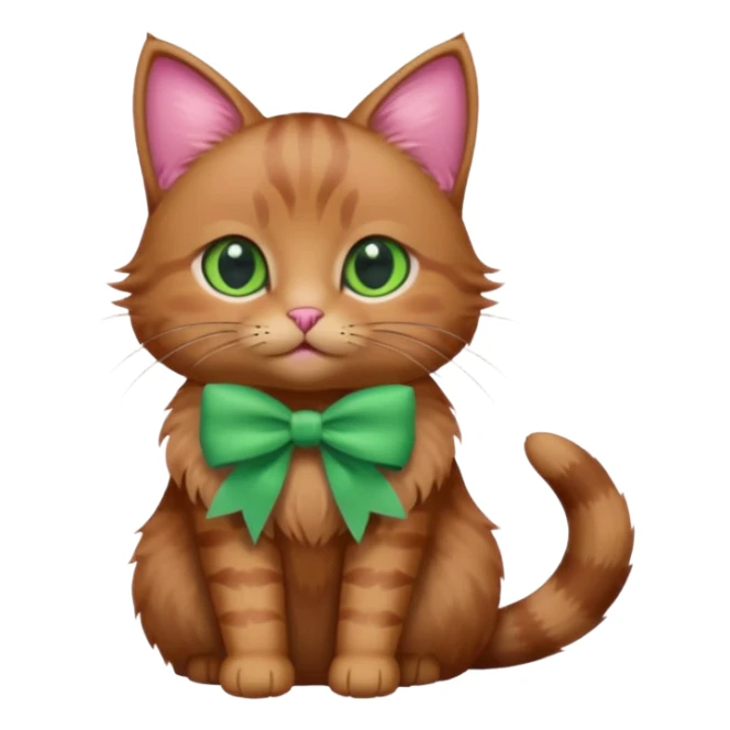   brown cat with green eyes and a pink bow sticker