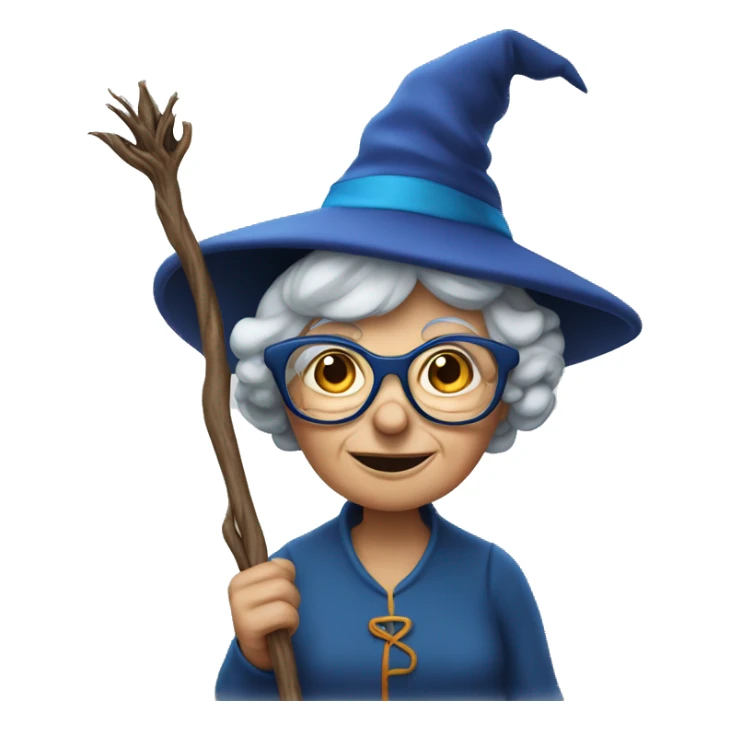 smart granny witch with glasses and blue hat holding wand sticker