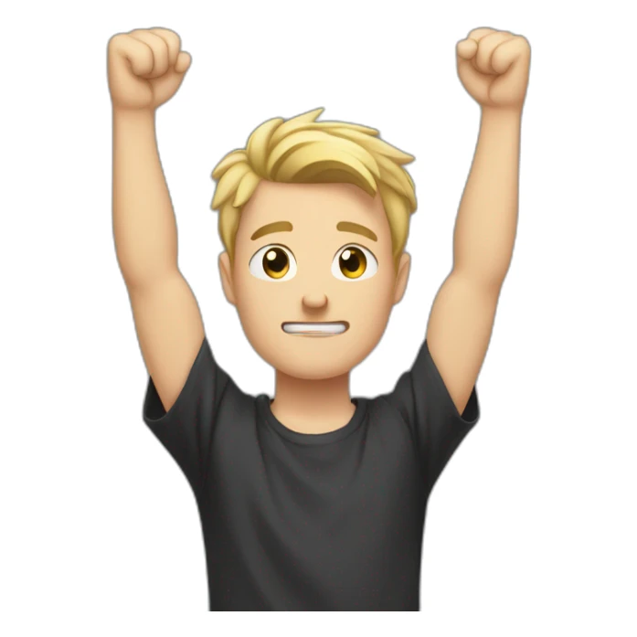 light haired white young man in dark t-shirt with both fists clenched to his head in because he lost sticker