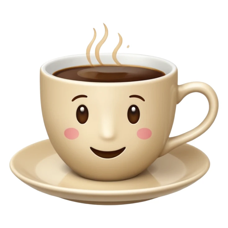 light beige classic coffee cup on saucer, no decoration, emoji style sticker