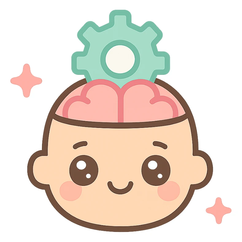 reboot mind emoji, cute, big eyes, cheerful kawaii style, no text sticker