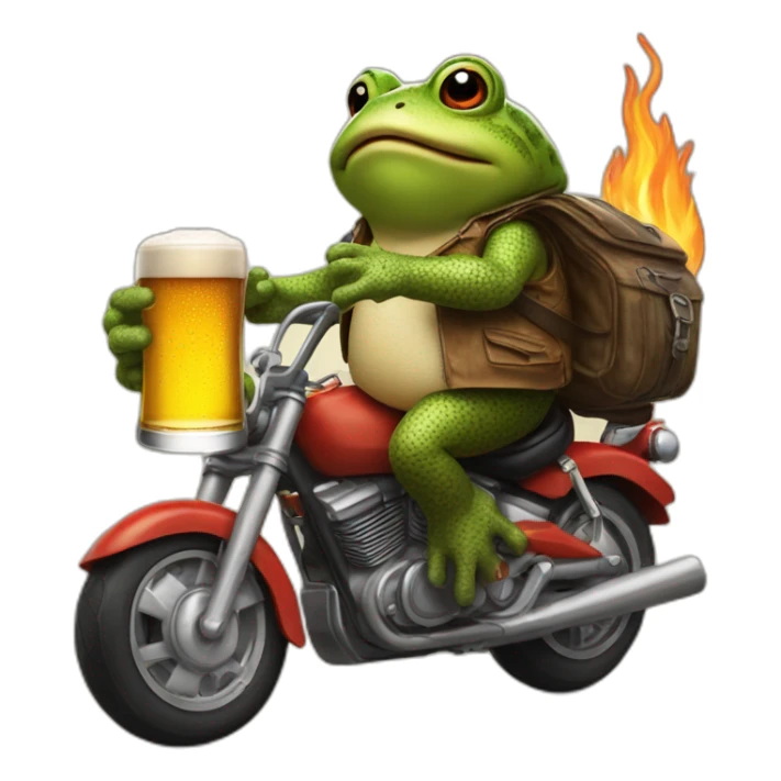 Toad in a motorbike with a beer in hand an fire souround sticker