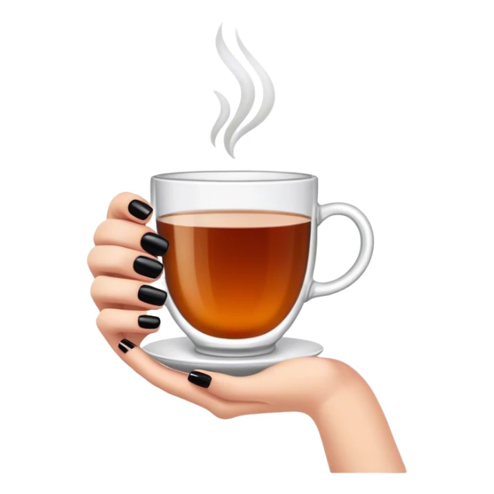 One hand with black nails holding a cup of tea sticker