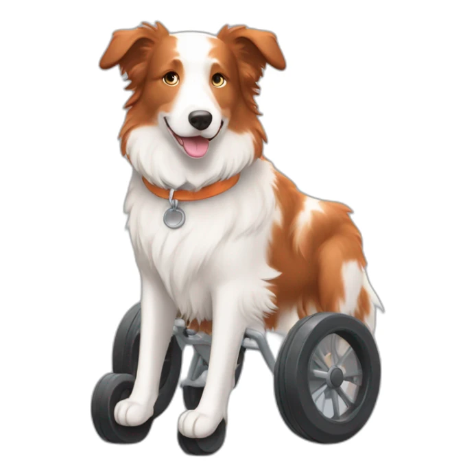 white and lighr brown speckled face red merle border collie in orange wheel chair sticker