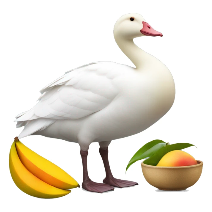 White goose and a bowl of mangos sticker