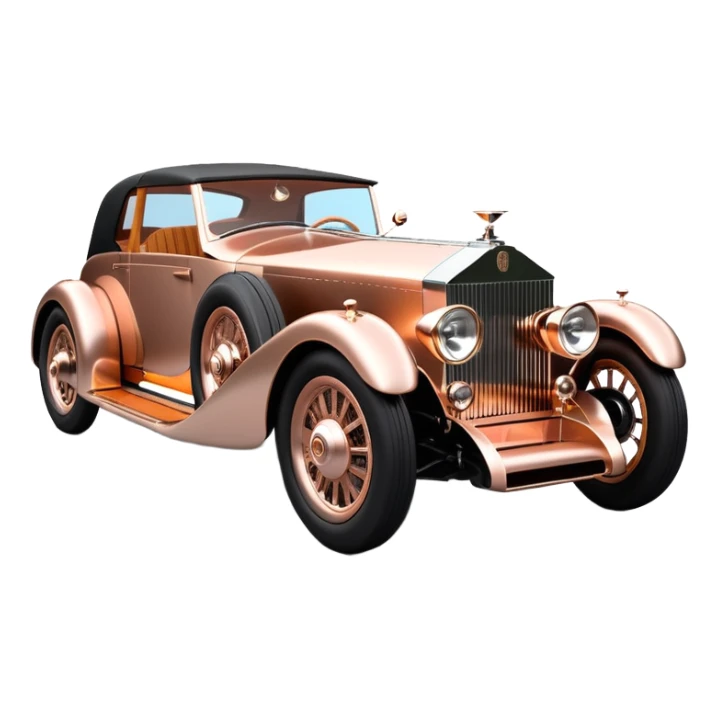Bare bones streamlined stripped down hot rodded inlaid rose gold and wood accentuated sporty 1932 Rolls Royce with futuristic electric spaceship plasma neon glowing motors and lightening dynamos with wide racing wheels that are held strong by advanced suspension and steering sticker