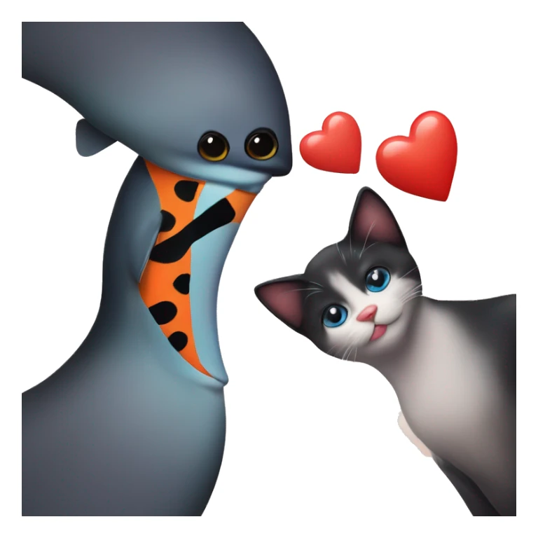 Clown fish kissing black cat with hearts  sticker