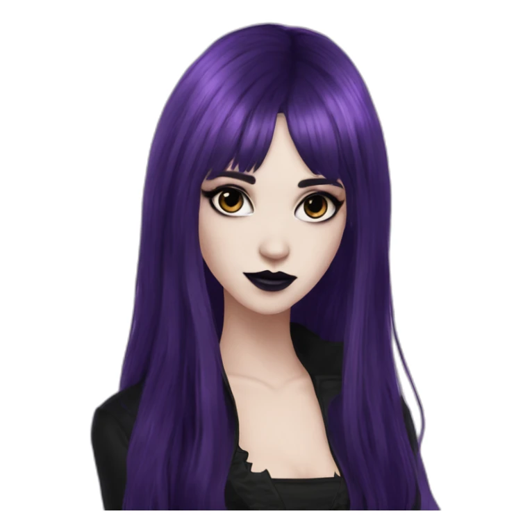 Elissabat-with-bangs-long-hair-dark-purple-and-black-vampire-goth-makeup-pinkeyes-romanticgothcloses- sticker