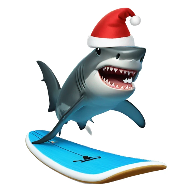 Shark on a surf board wearing Santa hat sticker