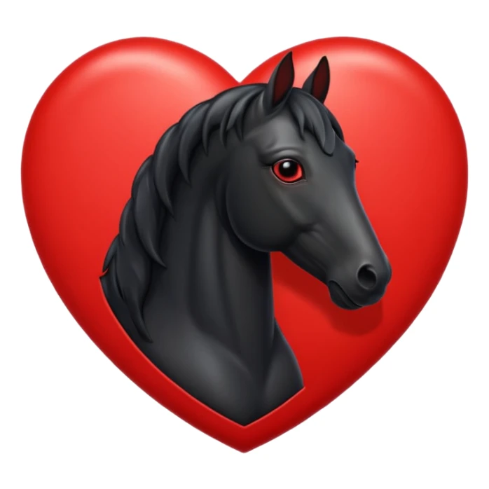 Black Horse centered within a red heart emoji sticker