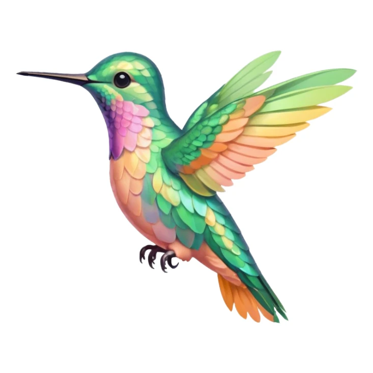peach pink and yellow-green, mint humming bird sticker