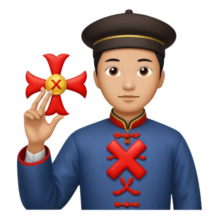 qing empire man holding a red x to a non-qing empire man sticker