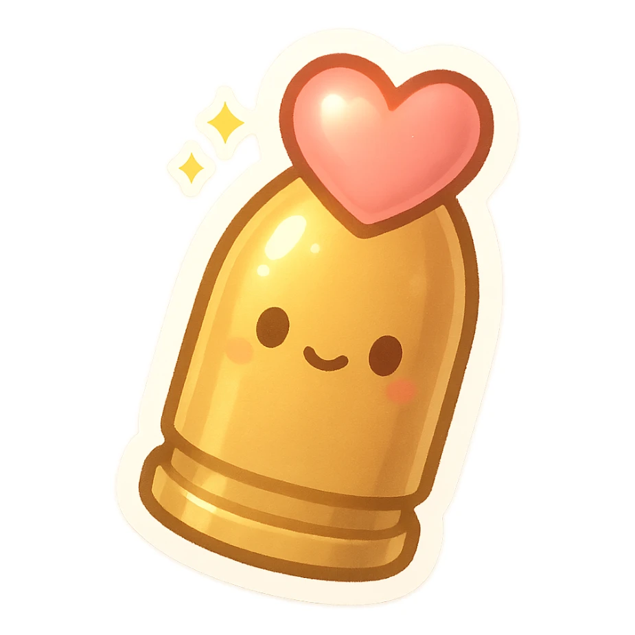 shiny bullet with a heart-shaped tip, glowing softly sticker