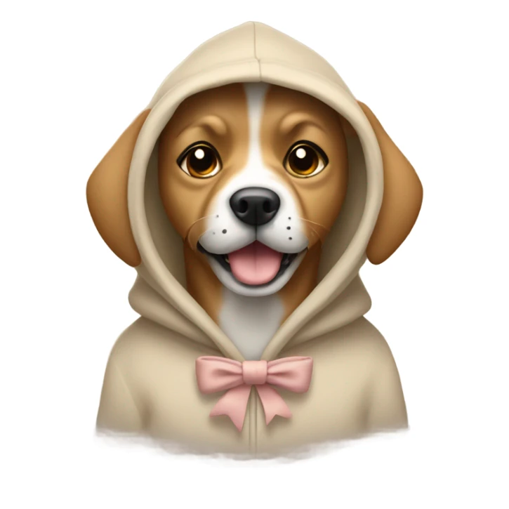 Dog wearing a beige hoodie with a bow in its fur sticker