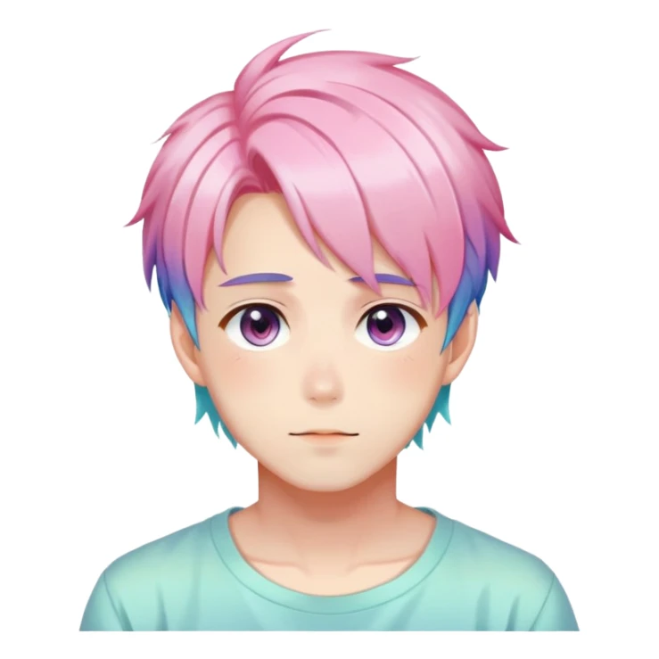 Gorgeous romantic anime style shojo man with blushing face aesthetic and pretty colorful shiny gradient pastel hair trending style sticker