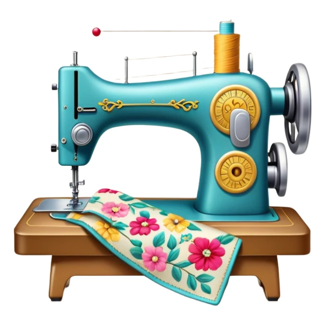 sewing machine with fabric, fashion manufacturing theme sticker