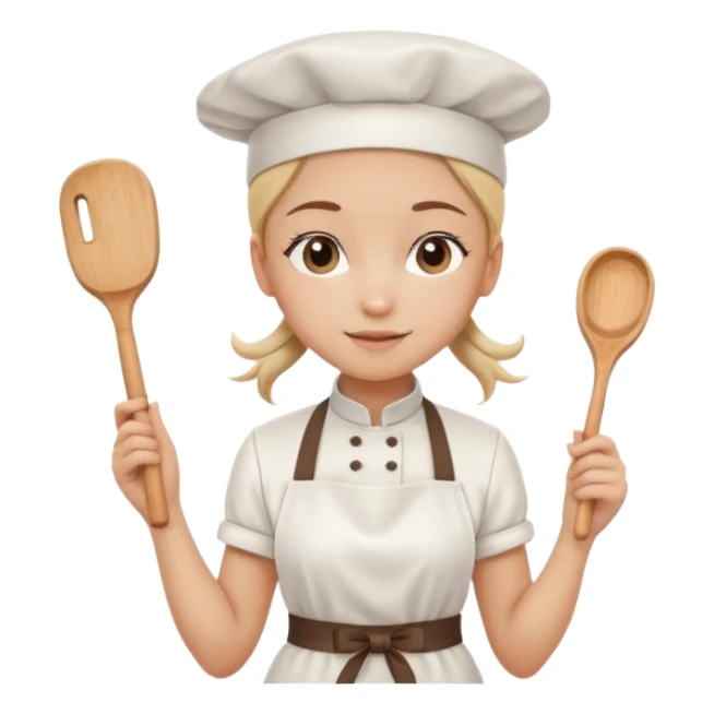Young female pastry chef - single ponytail, apron, wearing a white hat, holding a rolling pin sticker