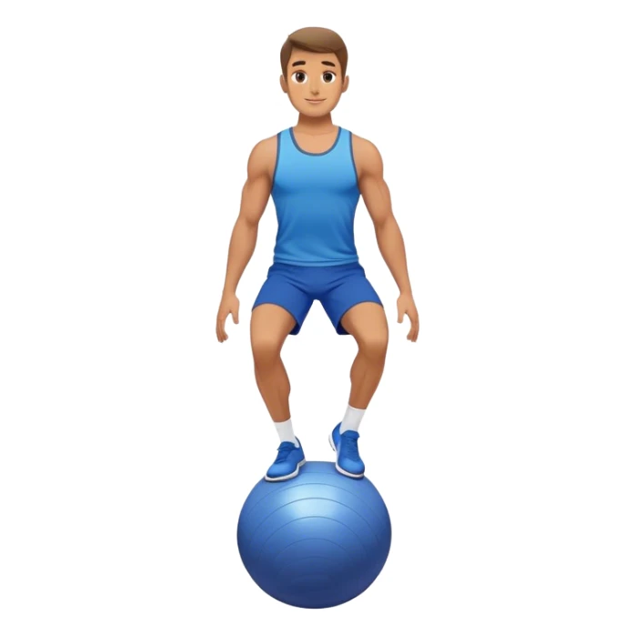 fit man with blue shorts stand on half-stability-ball balance sticker