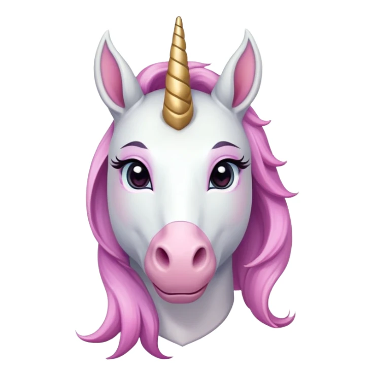 anthropomorphised female unicorn ballerina, horse-like unicorn face with muzzle, mane, ears, prominent horn, head and shoulders, relaxed pose sticker