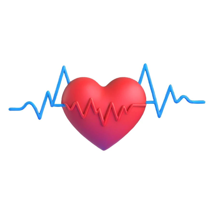 3D heart with blue and red ECG pulse line sticker