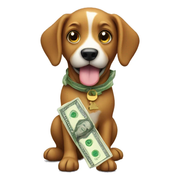 dog holding money wad sticker