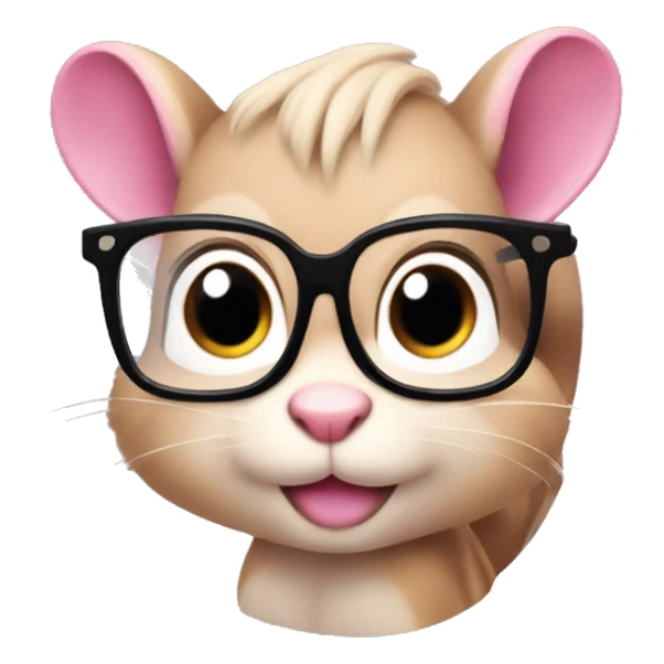 Pink chipmunk with long black hair and clear glasses sticker