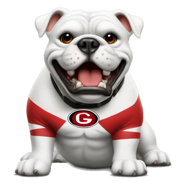 white UGA Georgia bulldog with a football and a red collar  sticker