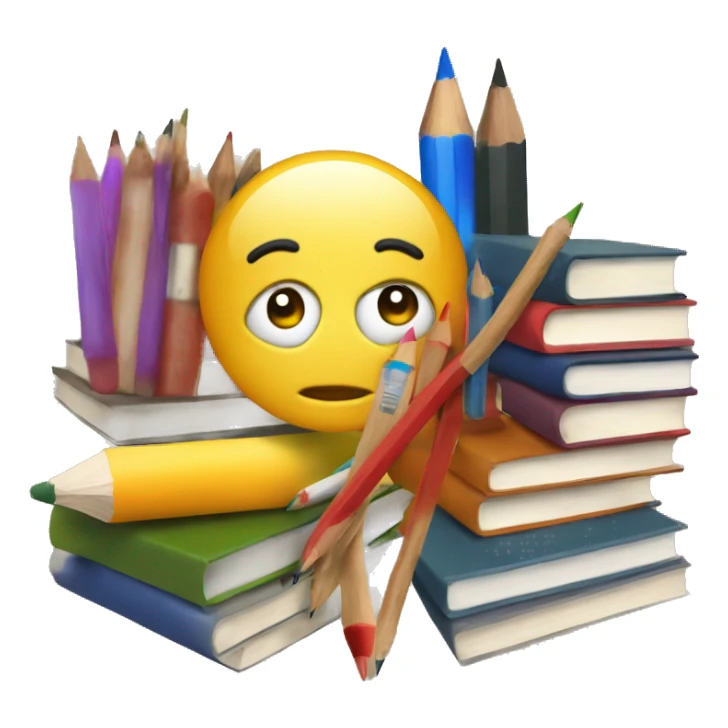 Homework surrounded by books and pencils sticker