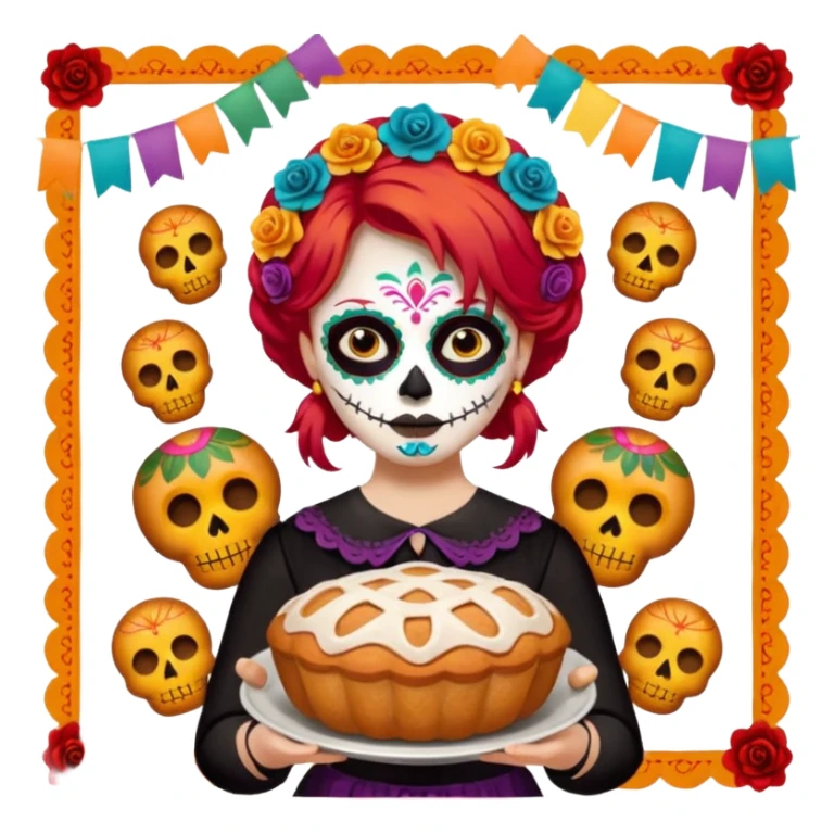 Día de muertos cabello rojo pan de muerto papel picado sticker
