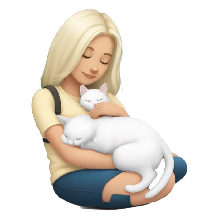 White kitty sleeping on brunette white girl's lap sticker