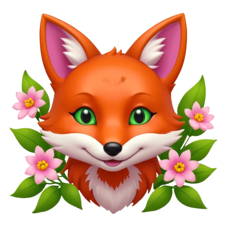 Smiling Pink Fox with green eyes and orange  flowers  sticker