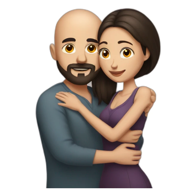 Intimate bald man beard hugging short dark hair woman sticker
