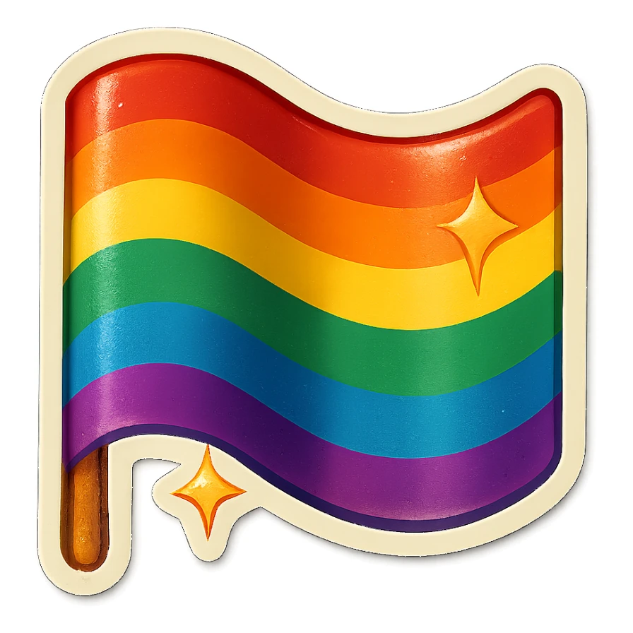 gay pride rainbow flag, waving, with sparkles, retro sticker style sticker