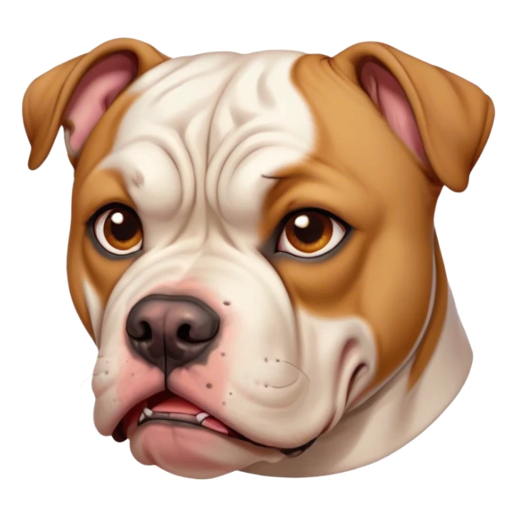 Cinematic Comical Solid Tan American Bulldog Portrait Emoji, Head tilted dramatically with an exaggeratedly shocked or offended expression, short tan fur with a slightly wrinkled forehead, wide, expressive brown eyes filled with exaggerated disbelief, Simplified yet hilariously expressive features, highly detailed, glowing with a slightly sassy glow, high shine, dramatic yet playful, stylized with an air of attitude, bright and endearing, soft glowing outline, capturing the essence of a sassy and over-the-top pup, so meme-worthy it feels like it could side-eye its way into internet fame instantly! sticker