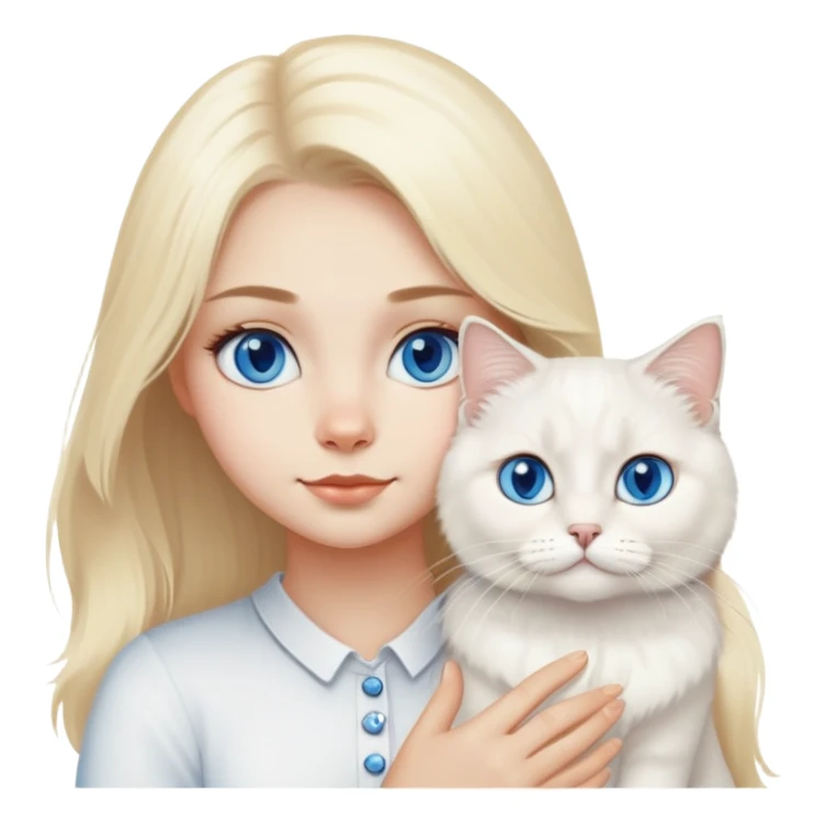 blond girl with White British longhair cat blue eyes  sticker