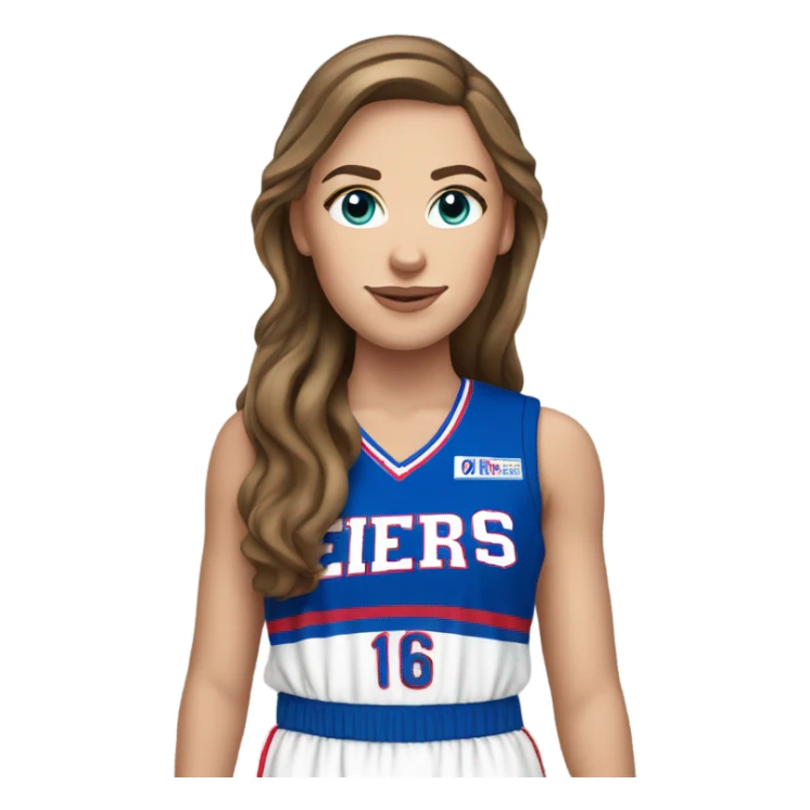 brown hair white girl with blue eyes in a 76er uniform sticker