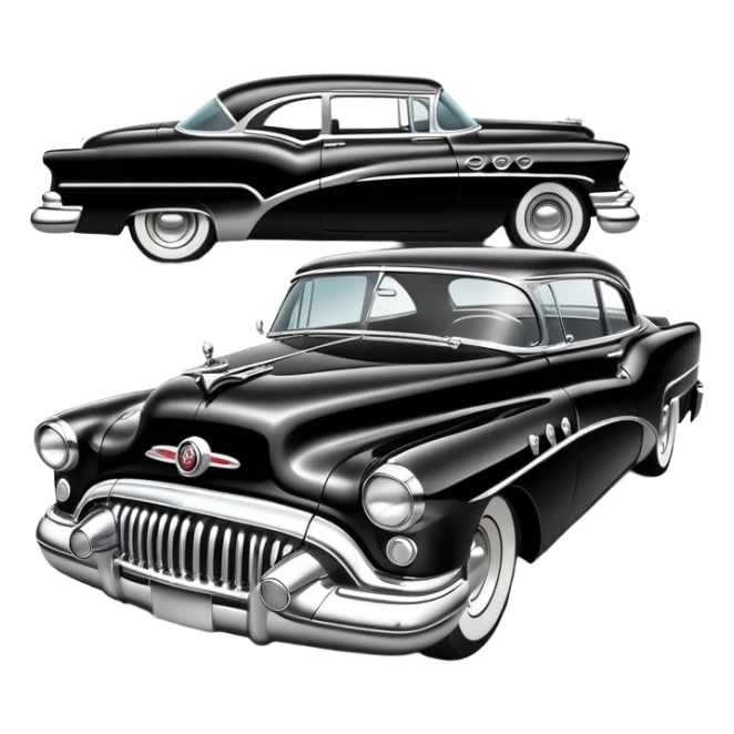 classic hot rod car, 1950s Buick Century influence, black and white colors sticker