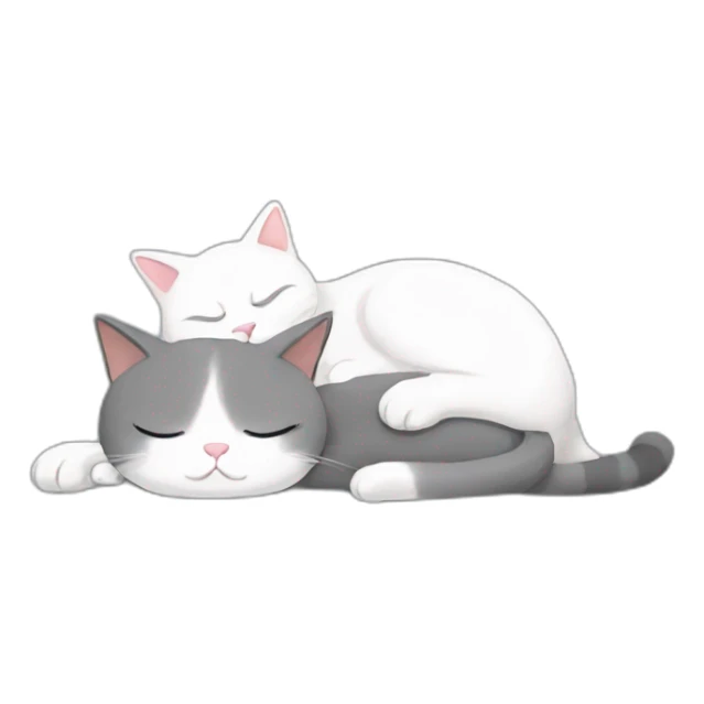 grey and white cat sleeping with other cat sticker
