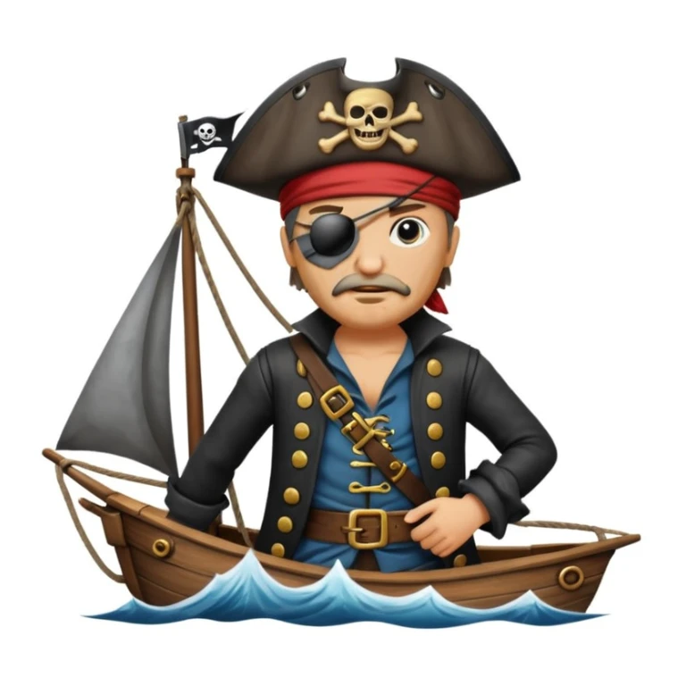 pirate with eye sailing a ship in strom sea background sticker