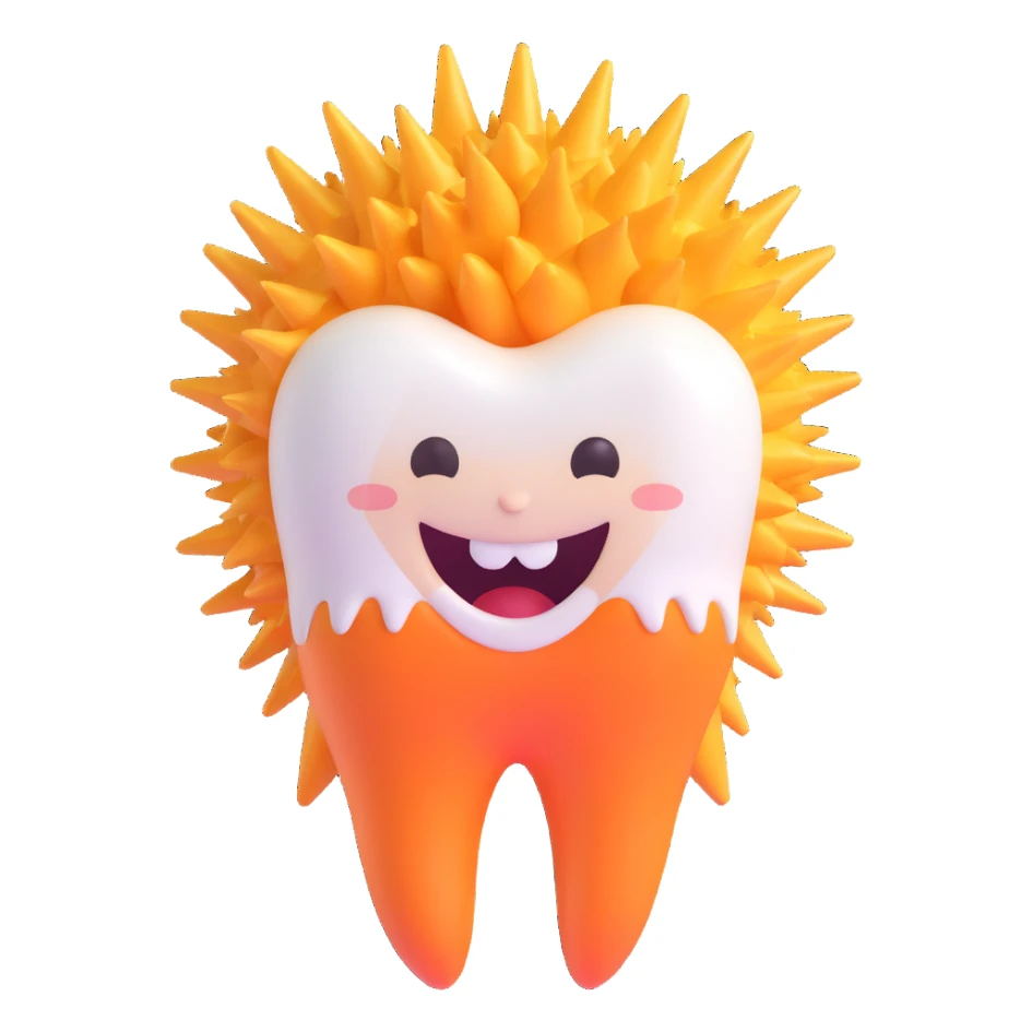 cartoon tooth with spiky hair gel, energetic and cute sticker