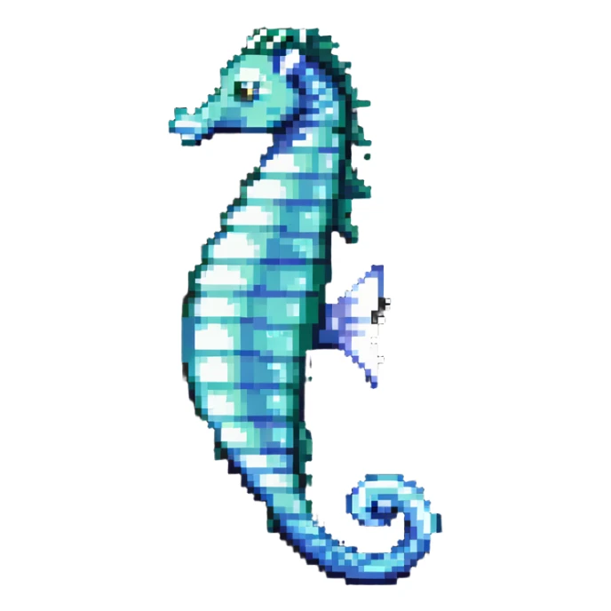 A colorful seahorse with detailed pixelated texture, aquatic creature sticker