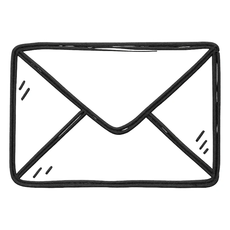 e-mail icon, hand drawn envelope, sketchy lines, playful, hand drawn icon style sticker