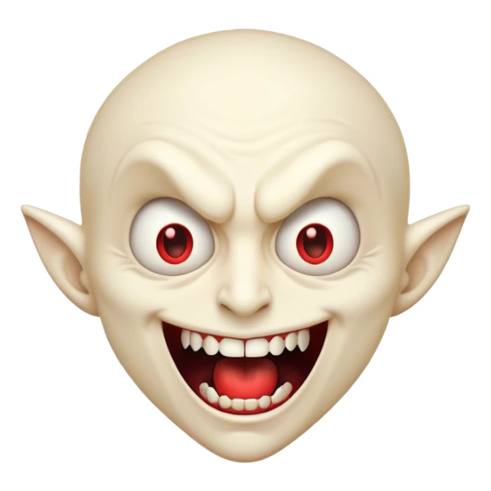 Cinematic Comical Vampire Portrait Emoji, with a sharply stylized, slightly caricatured pale face accented with exaggerated fangs and overly dramatic wide eyes filled with comic shock, head tilted in a hilariously startled pose, simplified yet amusingly detailed, glowing with a soft mysterious glow and a playful outline capturing the quirky humor of a vampire in disbelief! sticker