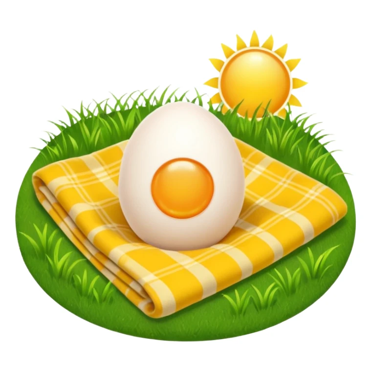 An egg on a blanket in the grass with the sun in the sky sticker