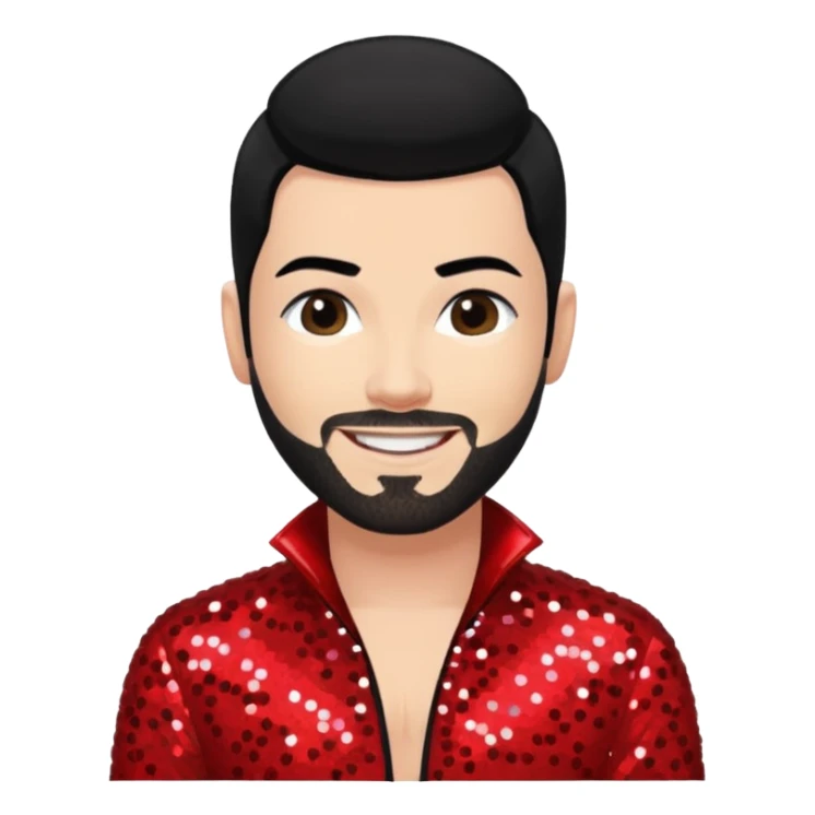 Shane Lynch from Boyzone with black hair, light skin, red sequin outfit sticker
