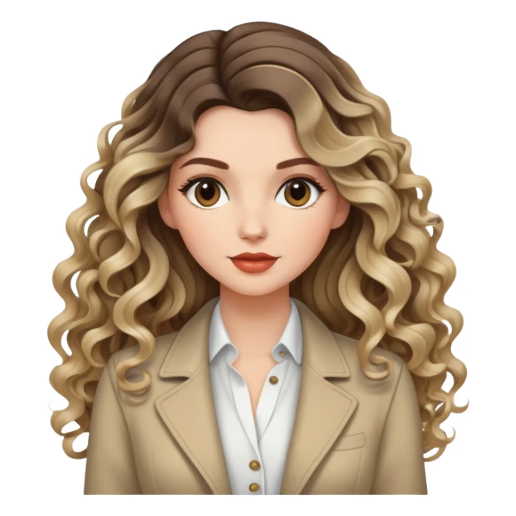 beautiful brunette with blondish balayage white female with nice curls/defined waves, very long hair  and stylish outfit  sticker